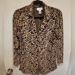 Diane Von Furstenberg Color Authority Gold Scroll Print Velvet Burnout Top Sz S